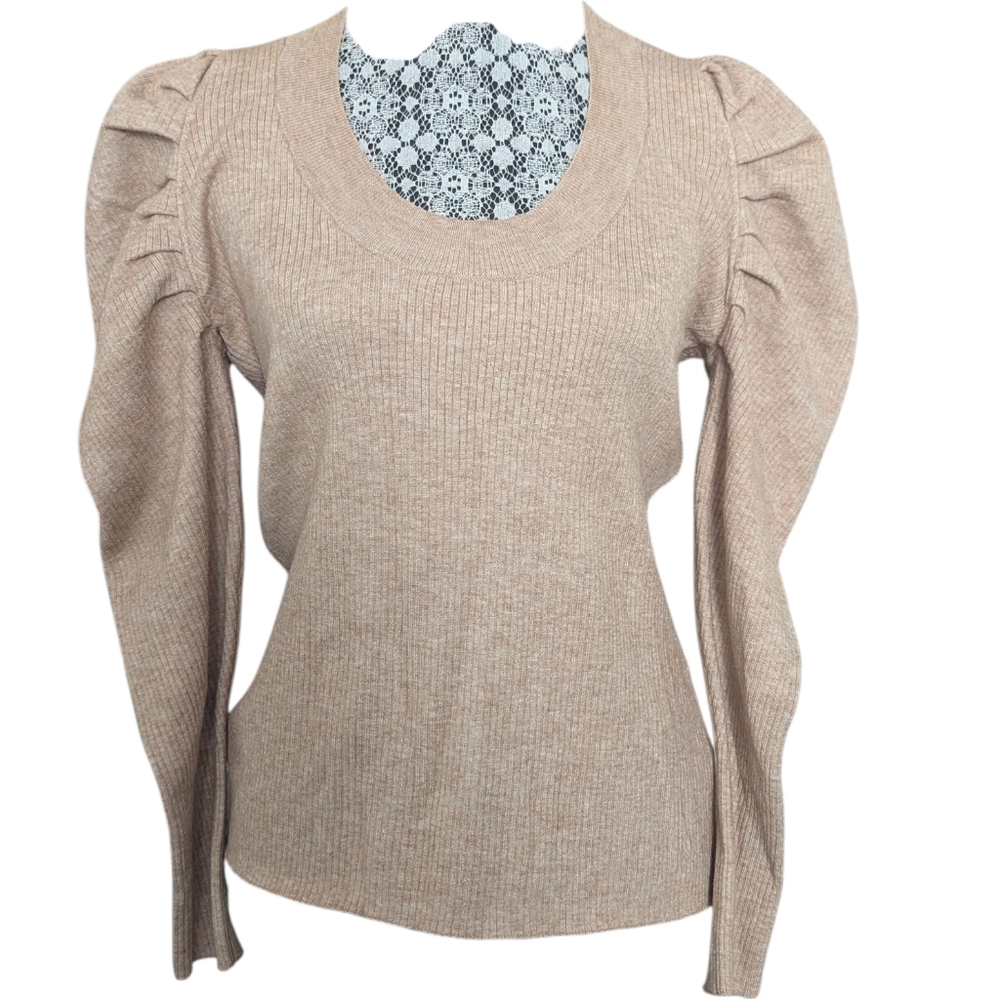 SUNCOO Paris Puff Shoulder Ribbed Sweater Top